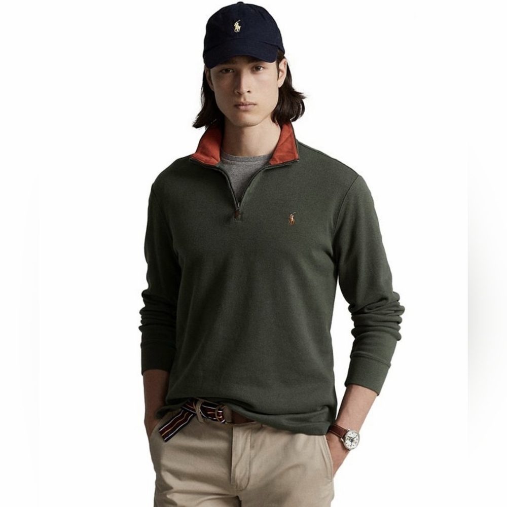 $125 Polo Ralph Lauren Mens Estate-Rib Mock-Neck Quarter Zip Sweatshirt